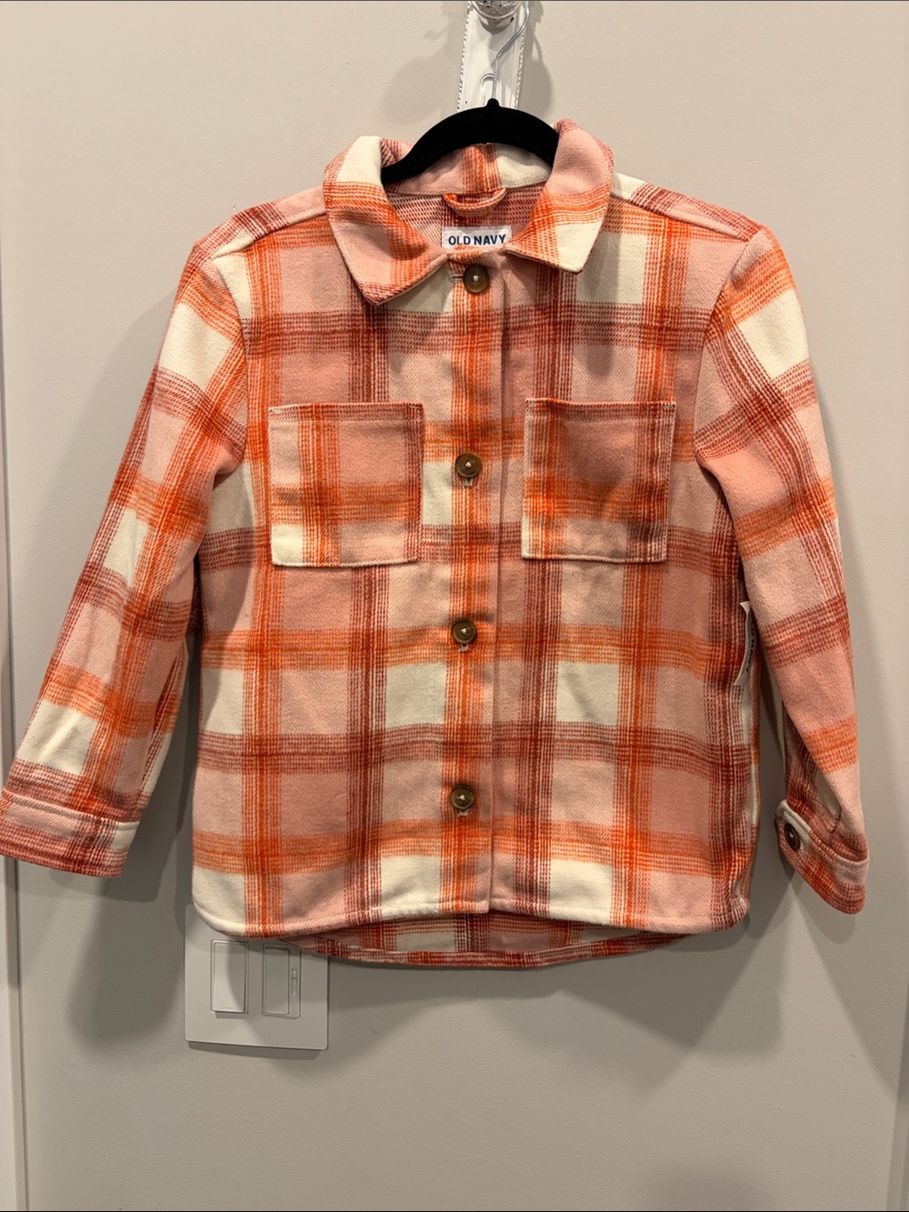 Old Navy Orange and Cream Plaid Button-Down Shirt Jacket for Kids